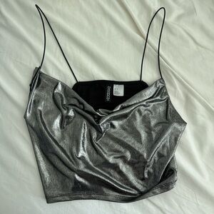 H&M Black and White Asymmetrical Crop Camisole